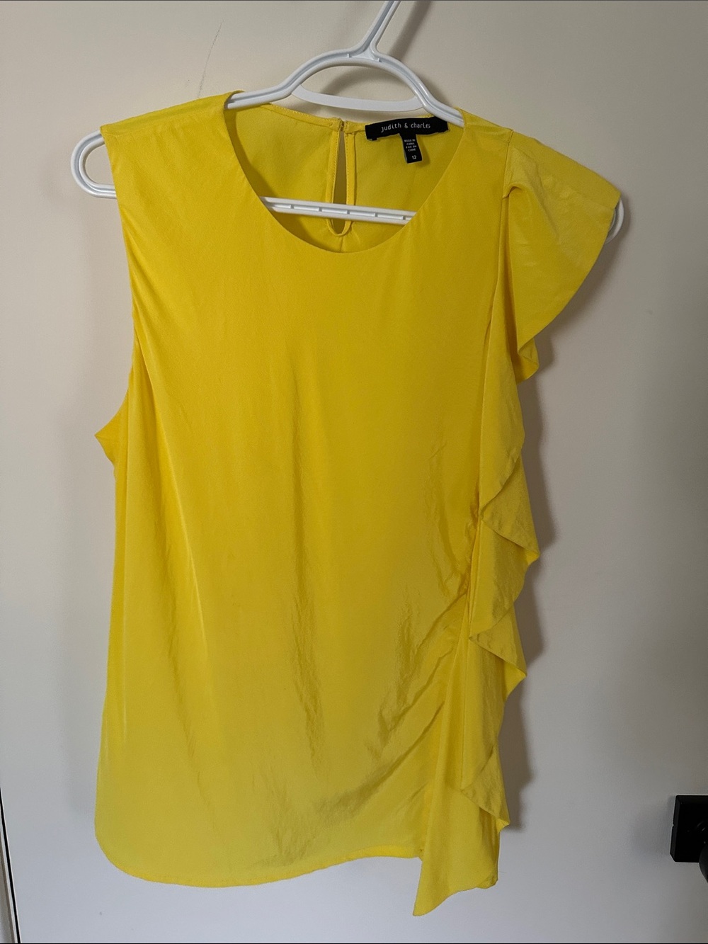 Yellow Ruffle-Accent Sleeveless Silk Camisole